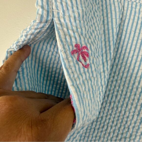 LILLY PULITZER Seersucker Palm Tree Shorts Size 0 Women's Blue stripe pink - Picture 2 of 5